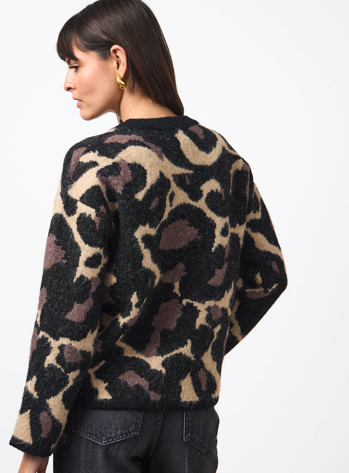 Brown Animal Print Brushed Knit Jumper M - Image 4